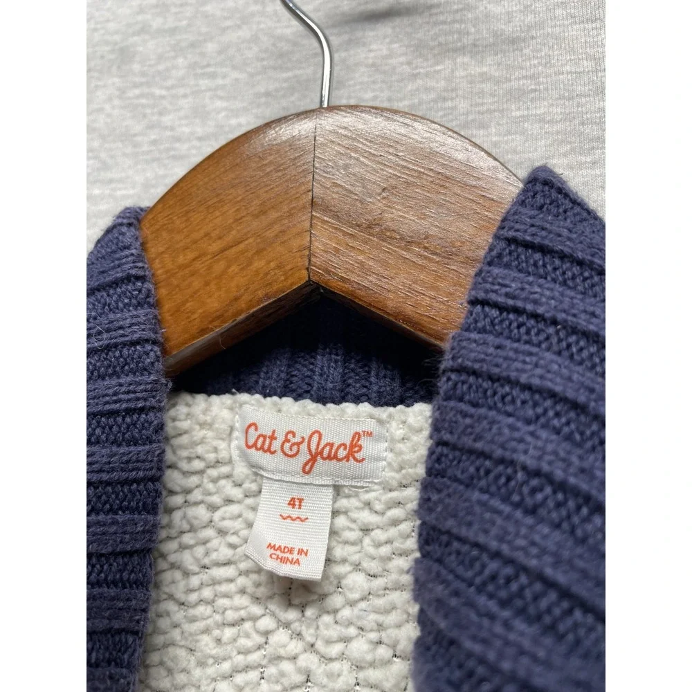Cat & Jack Sweater Jacket Boys 4T Navy Blue Plaid Preppy Mock Neck Full Zip
